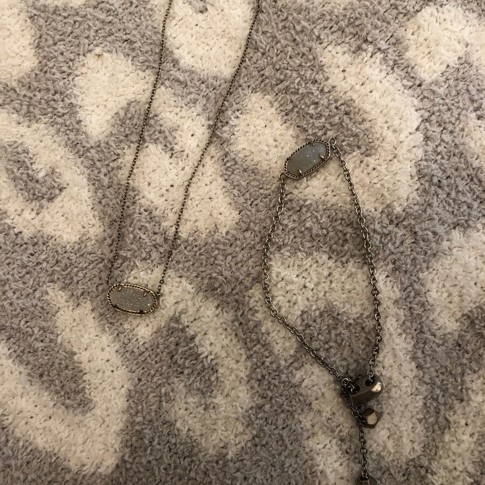 Kendra Scott Elisa necklace and Elaina bracelet in silver iridescent drusy set